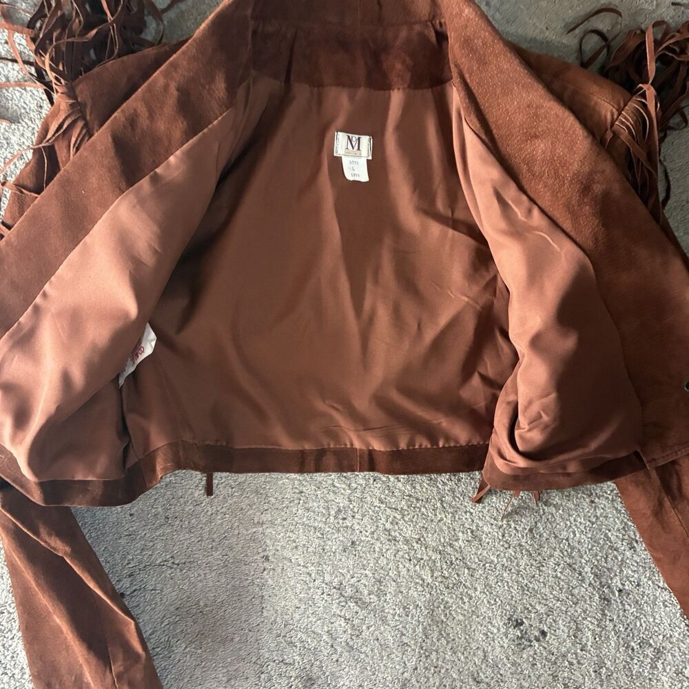 1970s Brown Suede Fringe Jacket Cropped Western Boho Leather Festival Women’s L - Picture 6 of 16